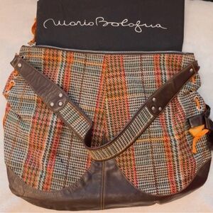 Brown and Orange Plaid Shoulder Bag